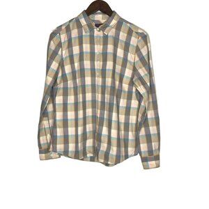 Untuckit Sofia Plaid Long Sleeve Button‎ Down Size 6 Blue and Cream 100% Cotton